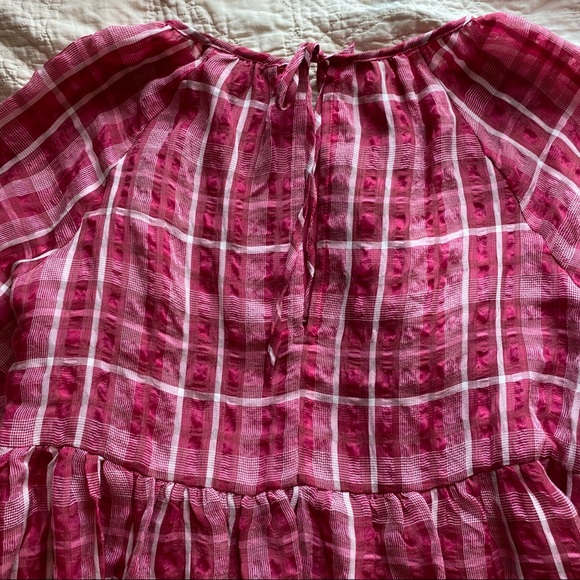 Madewell Pink Plaid Shirred Babydoll Minidress - Picture 9 of 11